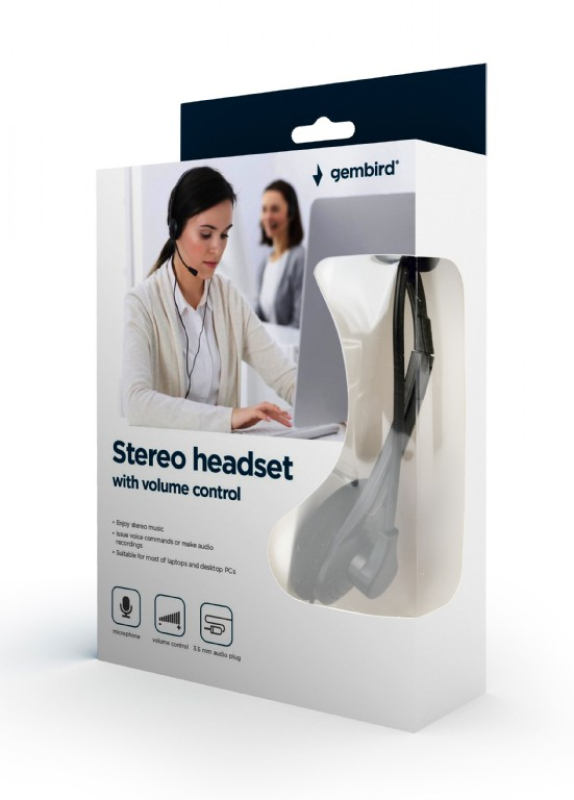 Gembird MHS-123 Stereo-Headset mit Lautstärkeregler schwarz